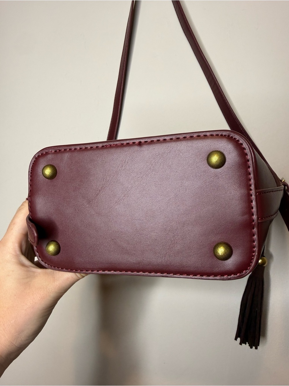 Women’s Burgundy Shoulder Bag - Sleek faux Suede & Leather Design - Picture 3 of 8